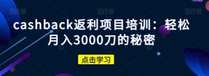 cashback返利项目培训：轻松月入3000刀的秘密-新手副业项目