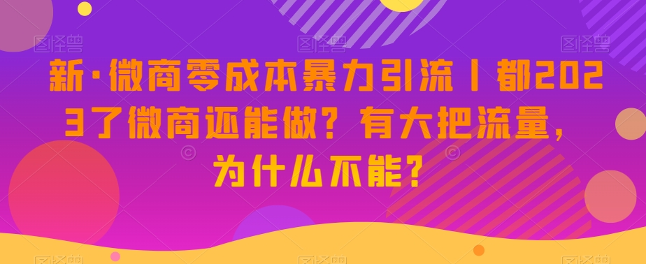 新·微商零成本暴力引流丨都2023了微商还能做？有大把流量，为什么不能？-新手副业项目