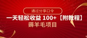 薅羊毛项目，靠分享口令，一天轻松收益100+【附教程】【揭秘】-新手副业项目