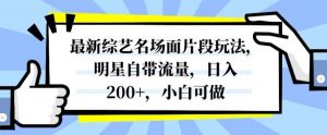 最新综艺名场面片段玩法，明星自带流量，日入200+，小白可做【揭秘】-新手副业项目