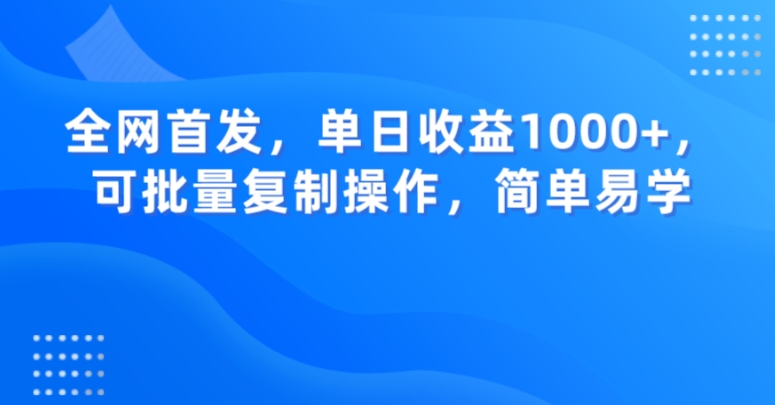 全网首发，单日收益1000+，可批量复制操作，简单易学【揭秘】-新手副业项目