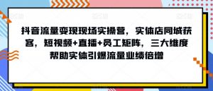 抖音流量变现现场实操营，实体店同城获客，短视频+直播+员工矩阵，三大维度帮助实体引爆流量业绩倍增-新手副业项目