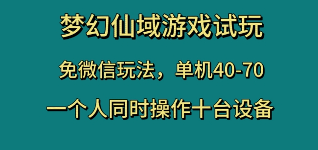 梦幻仙域游戏试玩,免微信玩法,单机40-70,一个人同时操作十台设备【揭秘】-新手副业项目