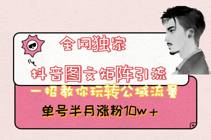 全网独家抖音图文矩阵引流，一招教你玩转公域流量，单号半月涨粉10w+【揭秘】-新手副业项目