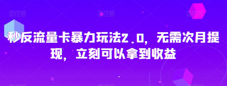秒反流量卡暴力玩法2.0，无需次月提现，立刻可以拿到收益【揭秘】-新手副业项目