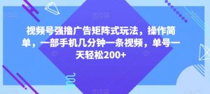 视频号强撸广告矩阵式玩法，操作简单，一部手机几分钟一条视频，单号一天轻松200+【揭秘】-新手副业项目