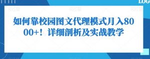 如何靠校园图文代理模式月入8000+！详细剖析及实战教学【揭秘】-新手副业项目