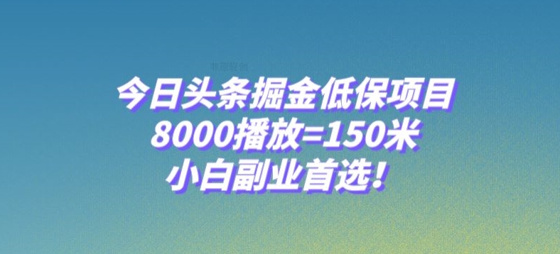 今日头条掘金低保项目，8000播放=150米，小白副业首选【揭秘】-新手副业项目