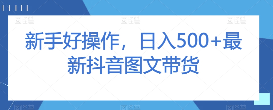 新手好操作，日入500+最新抖音图文带货【揭秘】-新手副业项目