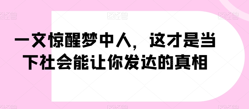一文惊醒梦中人，这才是当下社会能让你发达的真相【公众号付费文章】-新手副业项目