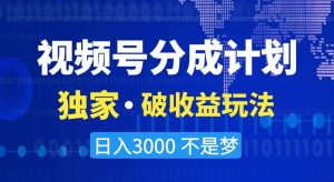 视频号分成计划，独家·破收益玩法，日入3000不是梦【揭秘】-新手副业项目