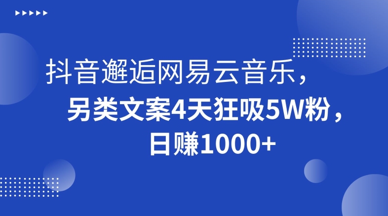 抖音邂逅网易云音乐，另类文案4天狂吸5W粉，日赚1000+【揭秘】-新手副业项目