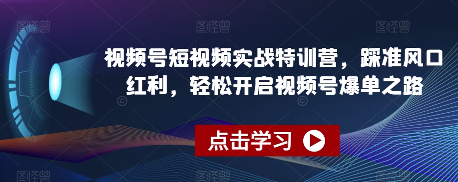 视频号短视频实战特训营，踩准风口红利，轻松开启视频号爆单之路-新手副业项目