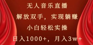 无人音乐直播，解放双手，实现躺赚，小白轻松实操，日入1000+，月入3w+【揭秘】-新手副业项目
