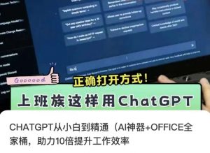 CHATGPT从小白到精通，AI神器+OFFICE全家桶，助力10倍提升工作效率-新手副业项目