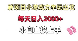 新项目小游戏文字玩出花日入2000+，每天只需一小时，小白直接上手【揭秘】-新手副业项目