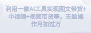 利用一款AI工具实现图文带货+中视频+视频带货等,无脑操作月如过万【揭秘】-新手副业项目