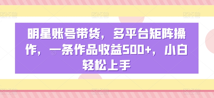 明星账号带货，多平台矩阵操作，一条作品收益500+，小白轻松上手【揭秘】-新手副业项目