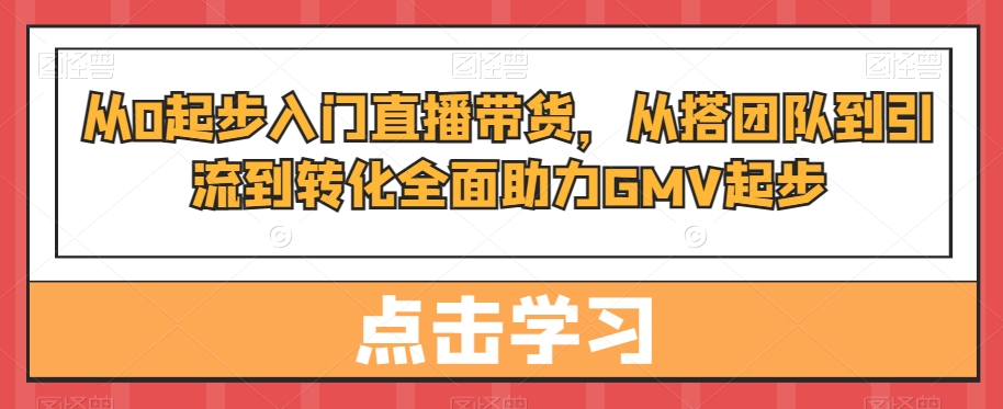 从0起步入门直播带货，​从搭团队到引流到转化全面助力GMV起步-新手副业项目