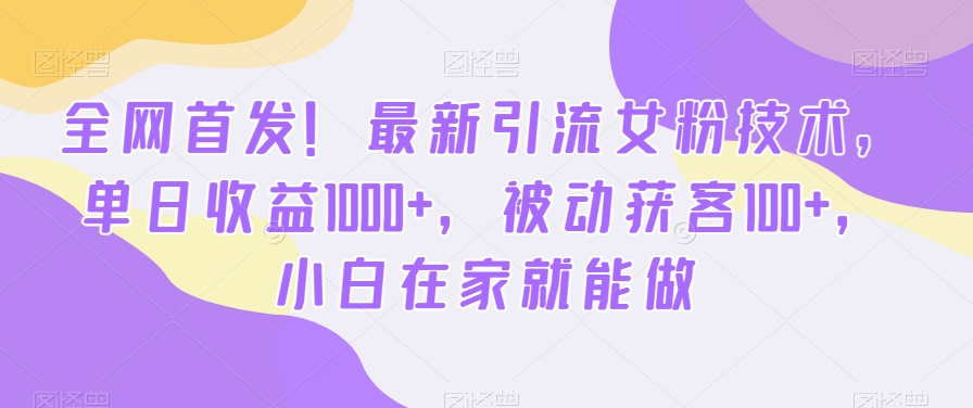 全网首发!最新引流女粉技术,单日收益1000+,被动获客100+,小白在家就能做【揭秘】-新手副业项目