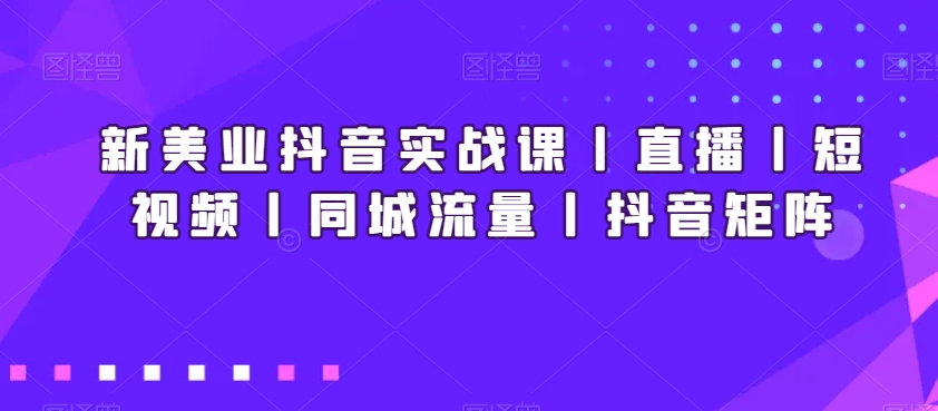 新美业抖音实战课丨直播丨短视频丨同城流量丨抖音矩阵-新手副业项目