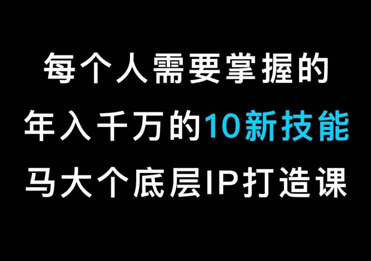 马大个的IP底层逻辑课，​每个人需要掌握的年入千万的10新技能，约会底层IP打造方法！-新手副业项目