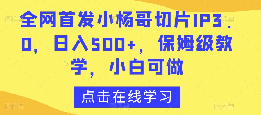 全网首发小杨哥切片IP3.0，日入500+，保姆级教学，小白可做【揭秘】-新手副业项目