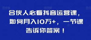 合伙人必看抖音运营课，如何月入10万+，一节课告诉你答案！-新手副业项目