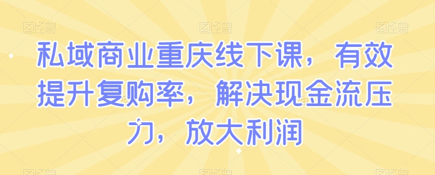 私域商业重庆线下课，有效提升复购率，解决现金流压力，放大利润-新手副业项目