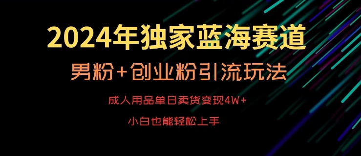 2024年独家蓝海赛道，成人用品单日卖货变现4W+，男粉+创业粉引流玩法，不愁搞不到流量【揭秘】-新手副业项目
