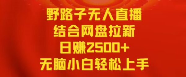 野路子无人直播结合网盘拉新，日赚2500+，小白无脑轻松上手【揭秘】-新手副业项目