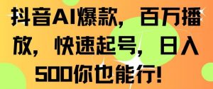 抖音AI爆款,百万播放,快速起号,日入500你也能行【揭秘】-新手副业项目