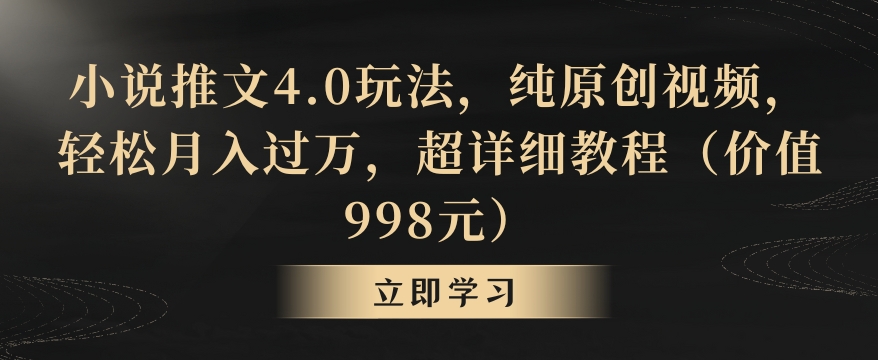 小说推文4.0玩法，纯原创视频，轻松月入过万，超详细教程（价值998元）【揭秘】-新手副业项目