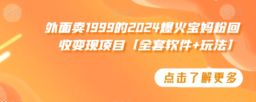 外面卖1999的2024爆火宝妈粉回收变现项目【全套软件+玩法】【揭秘】-新手副业项目