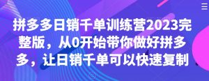 拼多多日销千单训练营2023完整版，从0开始带你做好拼多多，让日销千单可以快速复制-新手副业项目