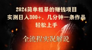 2024简单粗暴的赚钱项目，实测日入300+，几分钟一条作品，轻松上手【揭秘】-新手副业项目