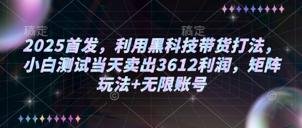 2025首发，利用黑科技带货打法，小白测试当天卖出3612利润，矩阵玩法+无限账号【揭秘】-新手副业项目