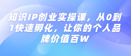 知识IP创业实操课，从0到1快速孵化，让你的个人品牌价值百W-新手副业项目