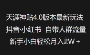 天涯神贴4.0版本最新玩法,抖音·小红书自带人群流量,新手小白轻松月入过W-新手副业项目