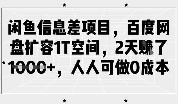 闲鱼信息差项目，百度网盘扩容1T空间，2天收益1k+，人人可做0成本-新手副业项目