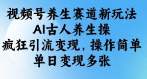 视频号养生赛道新玩法，AI古人养生操，疯狂引流变现，操作简单，单日变现多张-新手副业项目