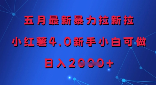 五月最新暴力拉新拉，小红薯4.0新手小白可做，日入多张-新手副业项目