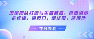 流量团队打造与生意破局，老板流量必修课，抓风口，拿结果，能落地-新手副业项目