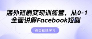 海外短剧变现训练营,从0-1全面讲解Facebook短剧-新手副业项目