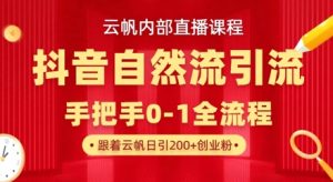 【云帆内部直播课】抖音最新自然模版引流玩法，单号单日引300+精准创业粉-新手副业项目