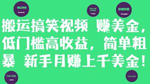 搬运搞笑视频挣美金，低门槛高收益，简单粗暴新手月入上千美刀-新手副业项目