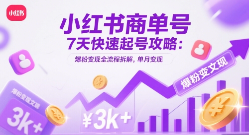 小红书商单号7天快速起号攻略：爆粉变现全流程拆解，单月变现3k+-新手副业项目