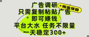 广告调研项目,只需复制粘贴广告即可挣钱,平台大水,任务不限量,一天3张【揭秘】-新手副业项目