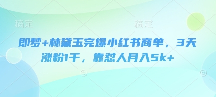 即梦+林黛玉完爆小红书商单，3天涨粉1千，靠怼人月入5k+-新手副业项目