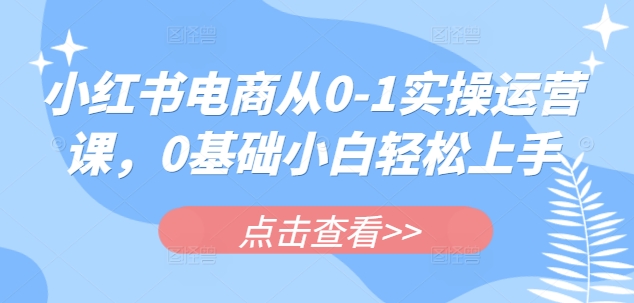 小红书电商从0-1实操运营课，0基础小白轻松上手-新手副业项目